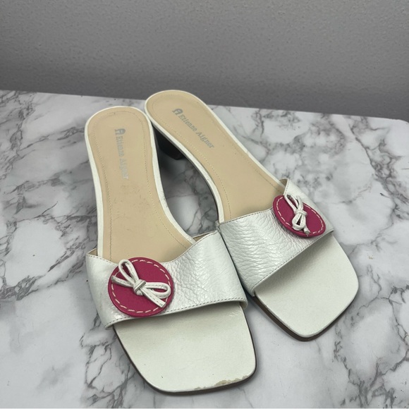 Etienne Aigner Shoes - Y2k Etienne Aigner E-SAGAN White, Pink Button Stacked Wood Heel Sandals Size 7